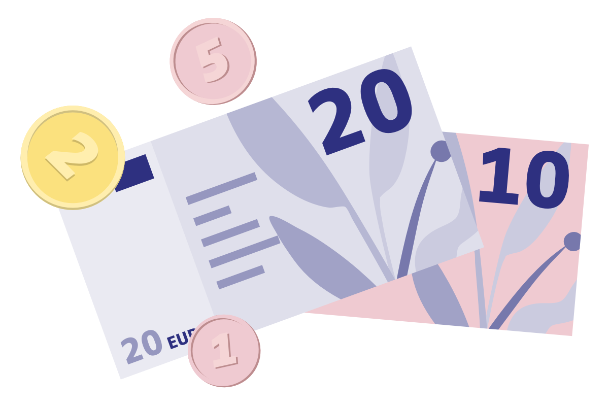 verschiedene Geldmünzen und Geldscheine